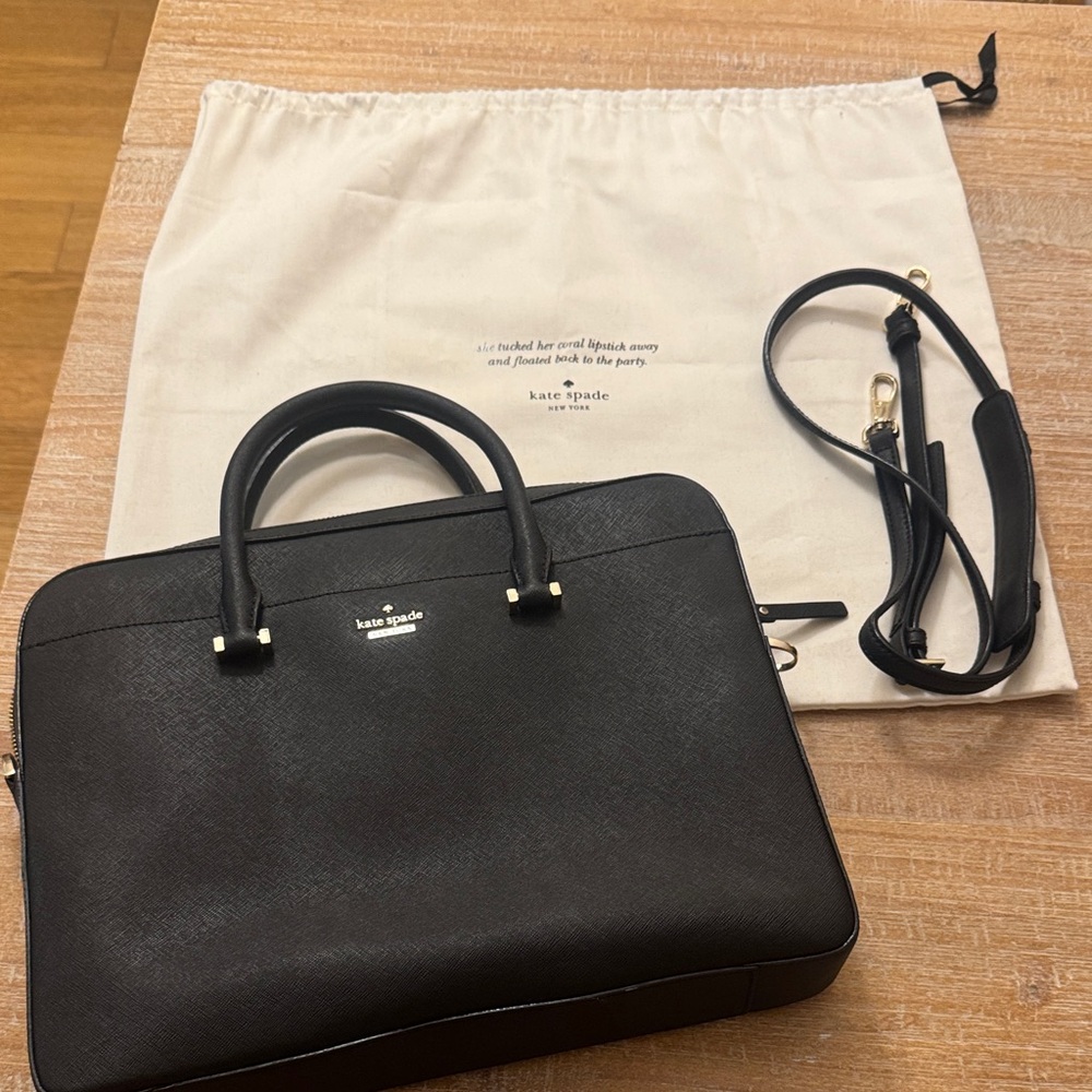 kate spade Black Saffiano Leather Laptop Tote with Detachable Strap